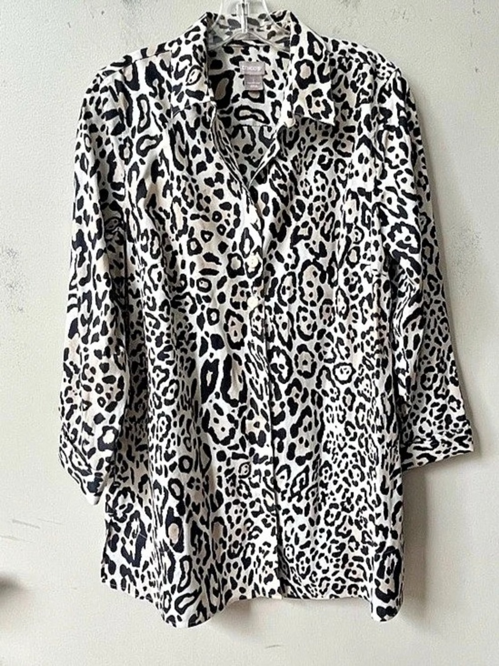 Chicos Leopard Animal Print Button Down Tunic Shirt Size 1 Medium